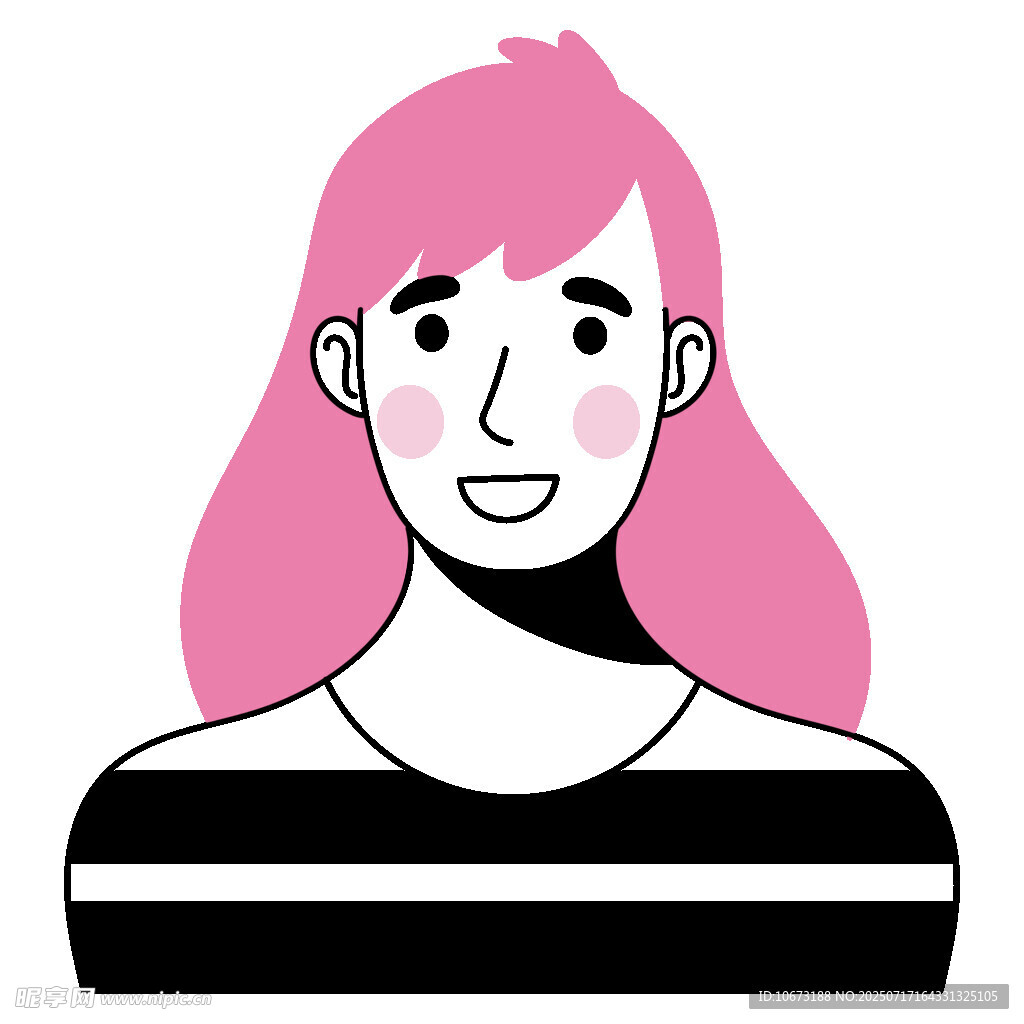 粉色长发条纹上衣女孩