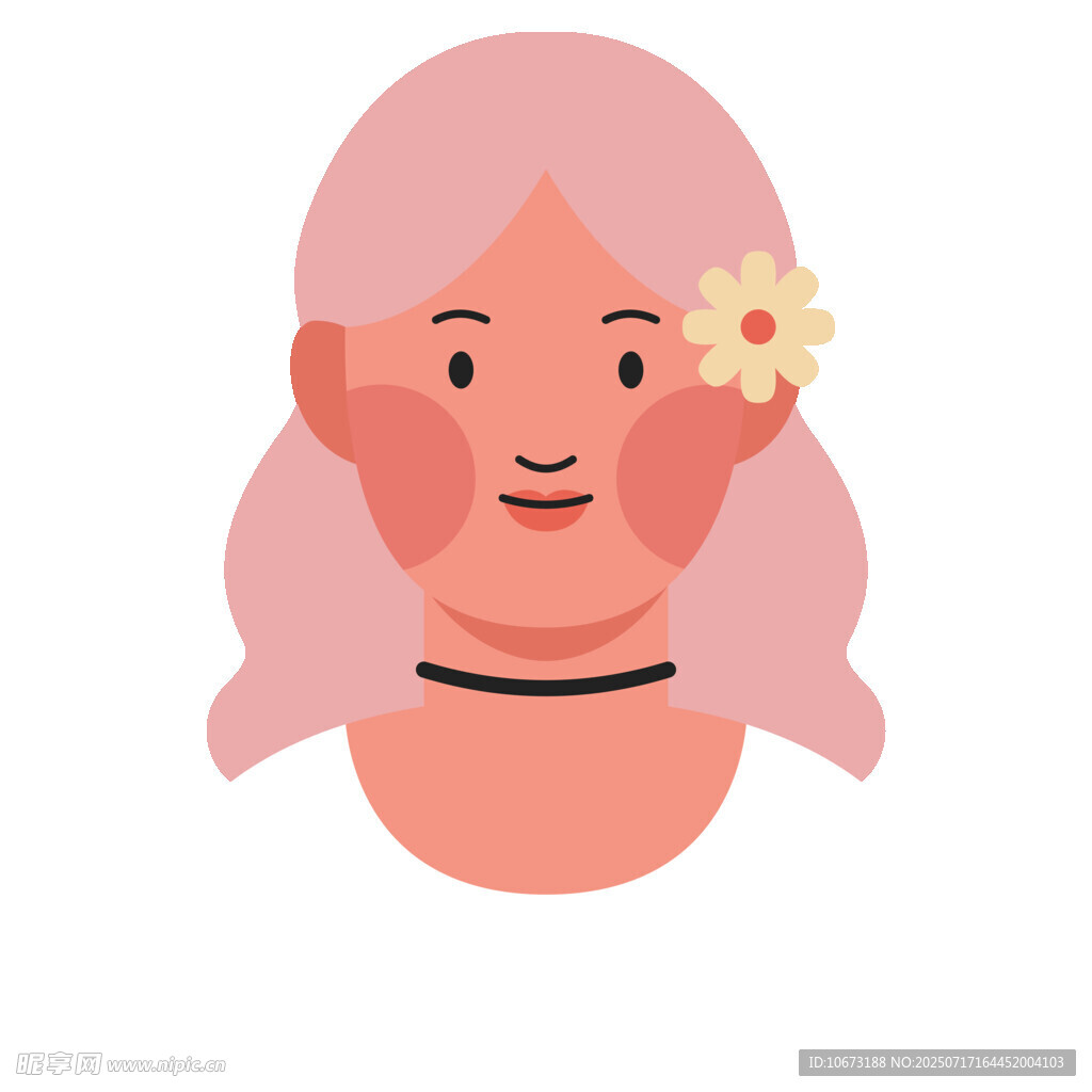 戴花的微笑女性头像