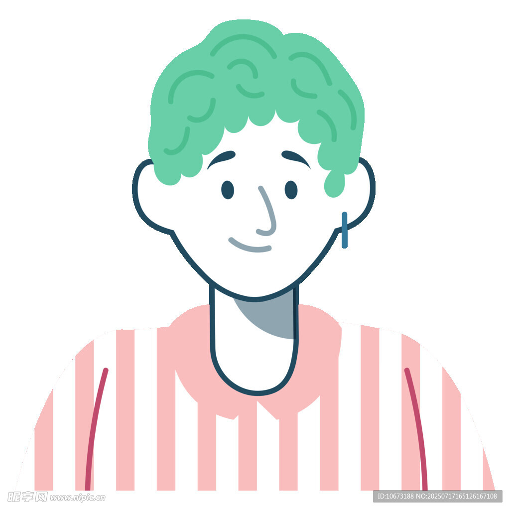 绿发条纹上衣的微笑男子