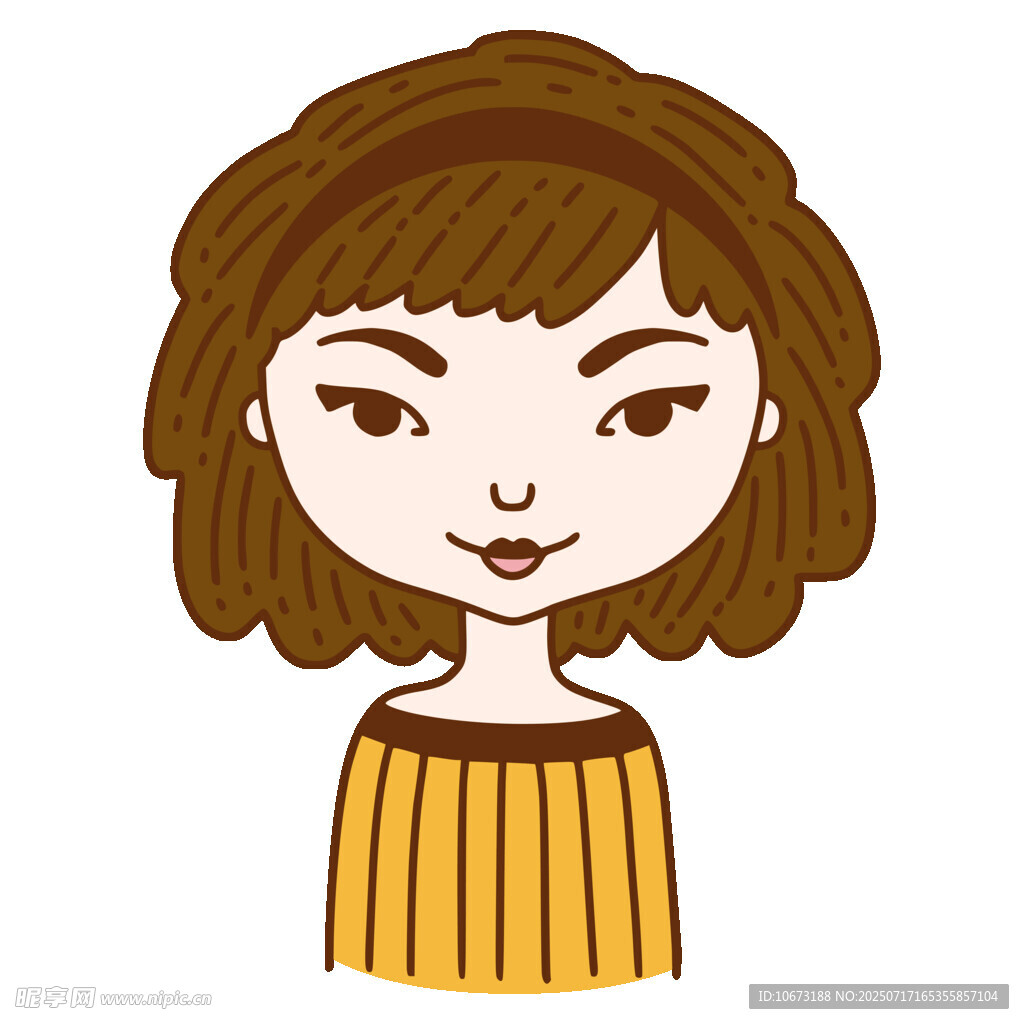 卡通风格棕色头发女孩形象