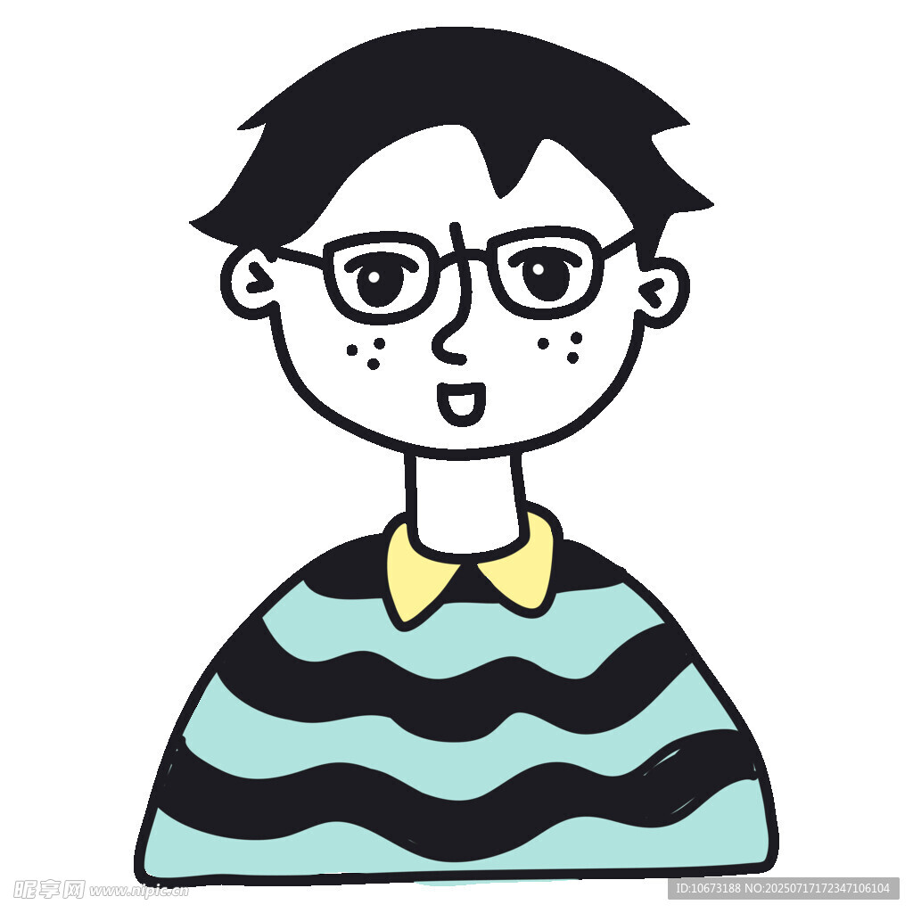 戴眼镜穿条纹衣的卡通男孩