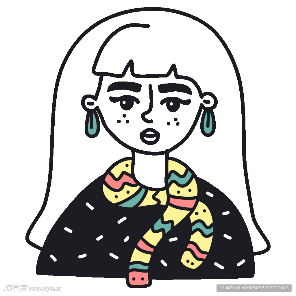 戴围巾的卡通长发女孩