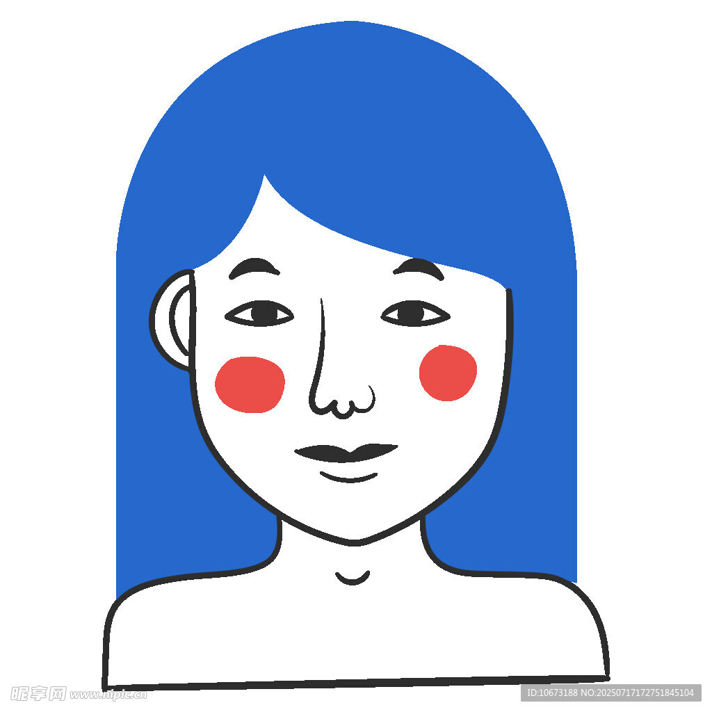 蓝发带红晕的卡通女孩
