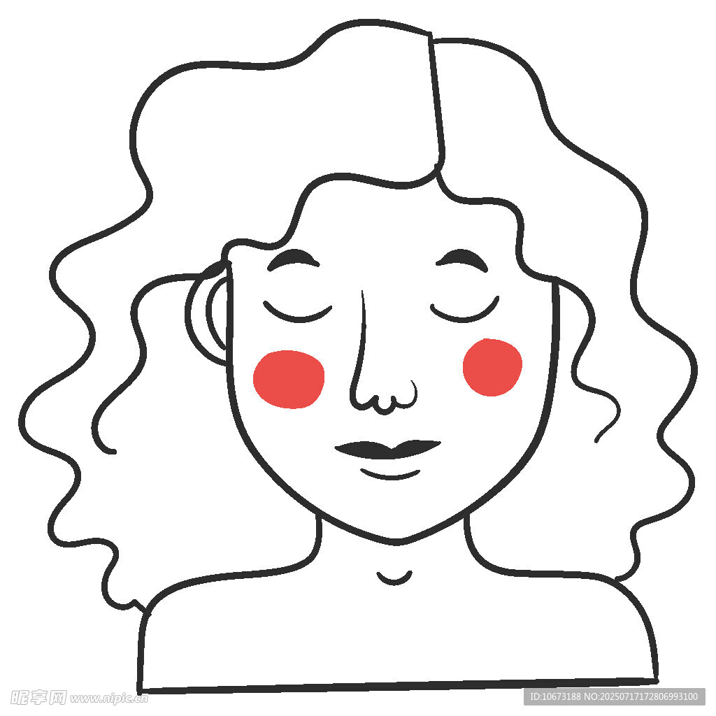 闭眼卷发女孩的可爱模样