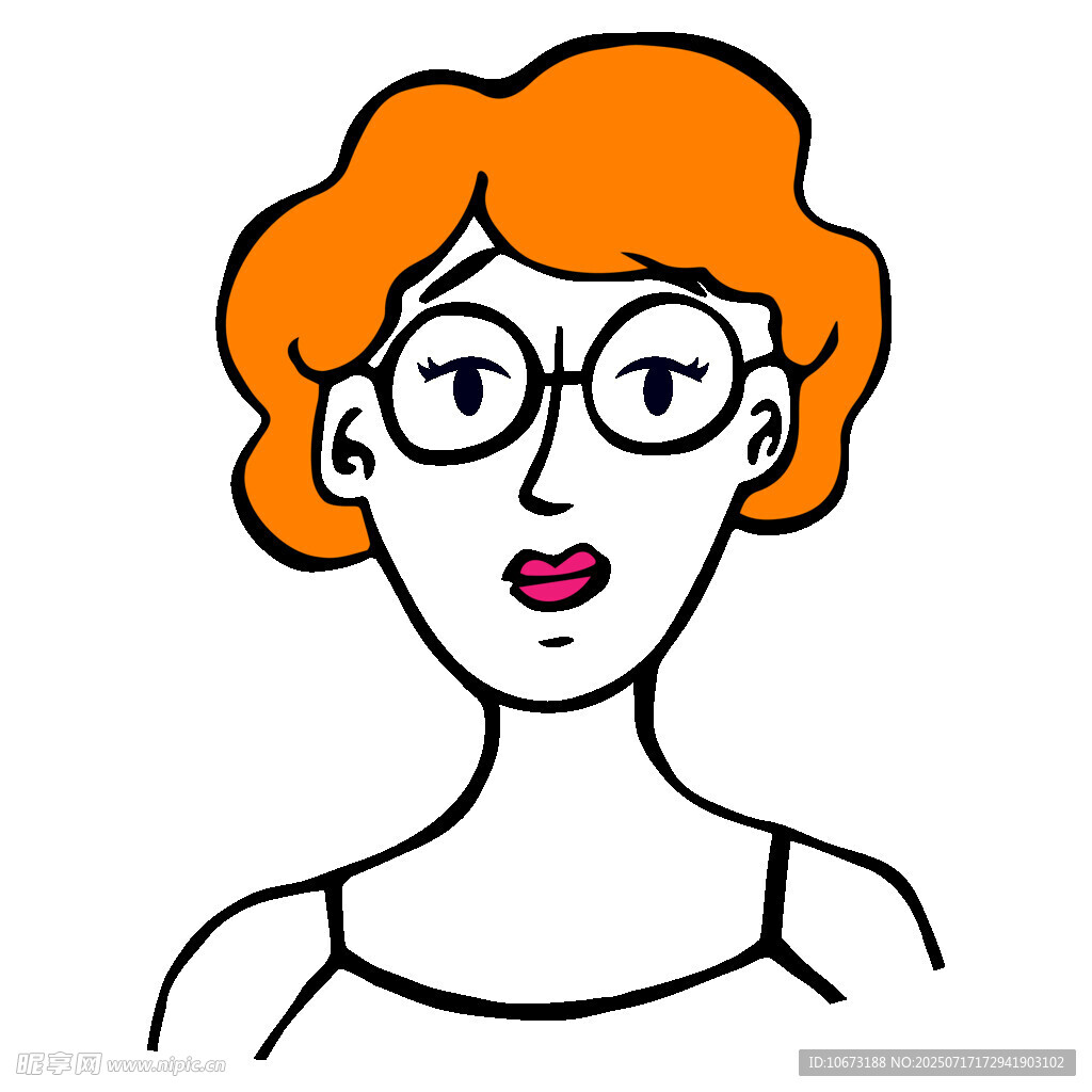 红发戴眼镜的卡通女性