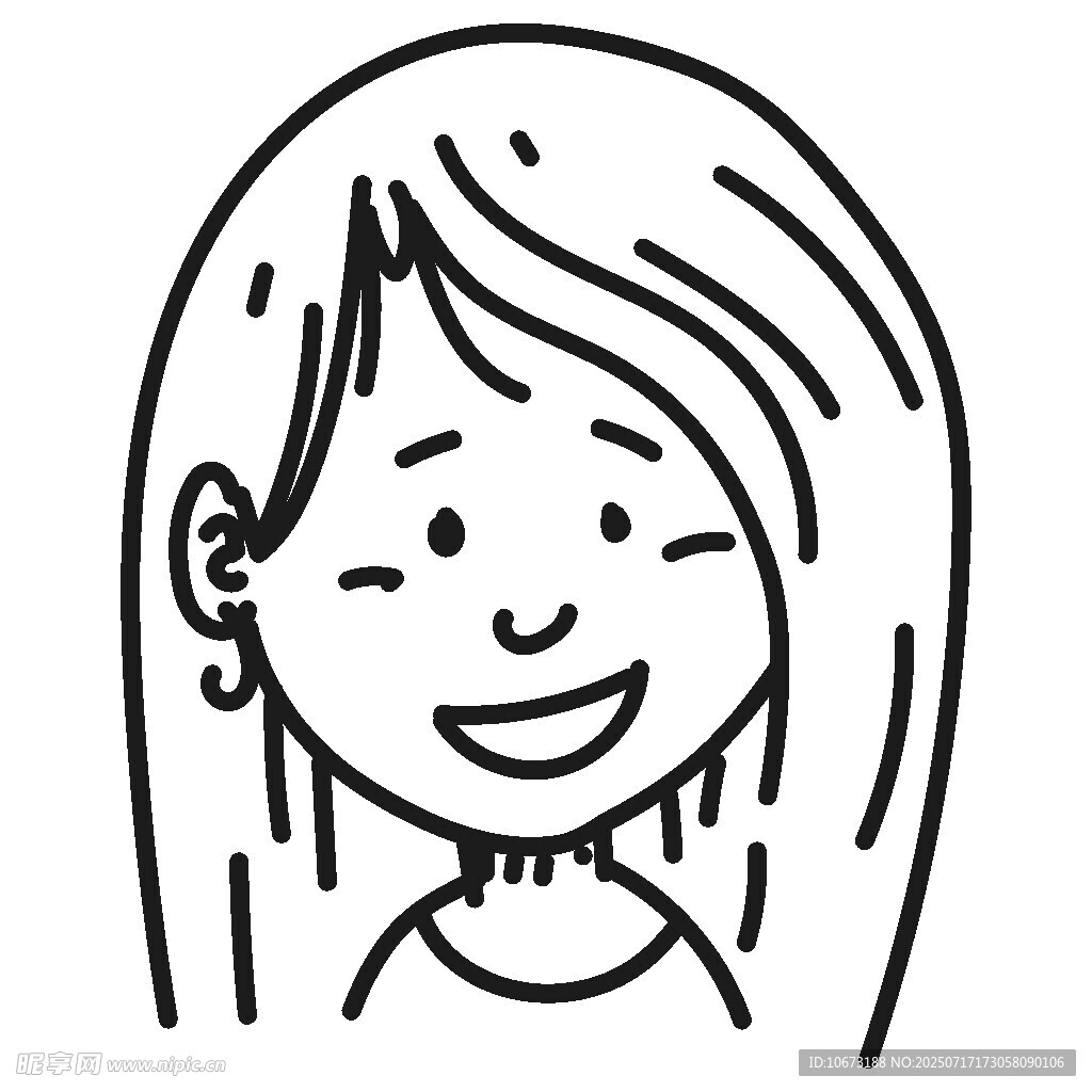 微笑长发女孩简笔画