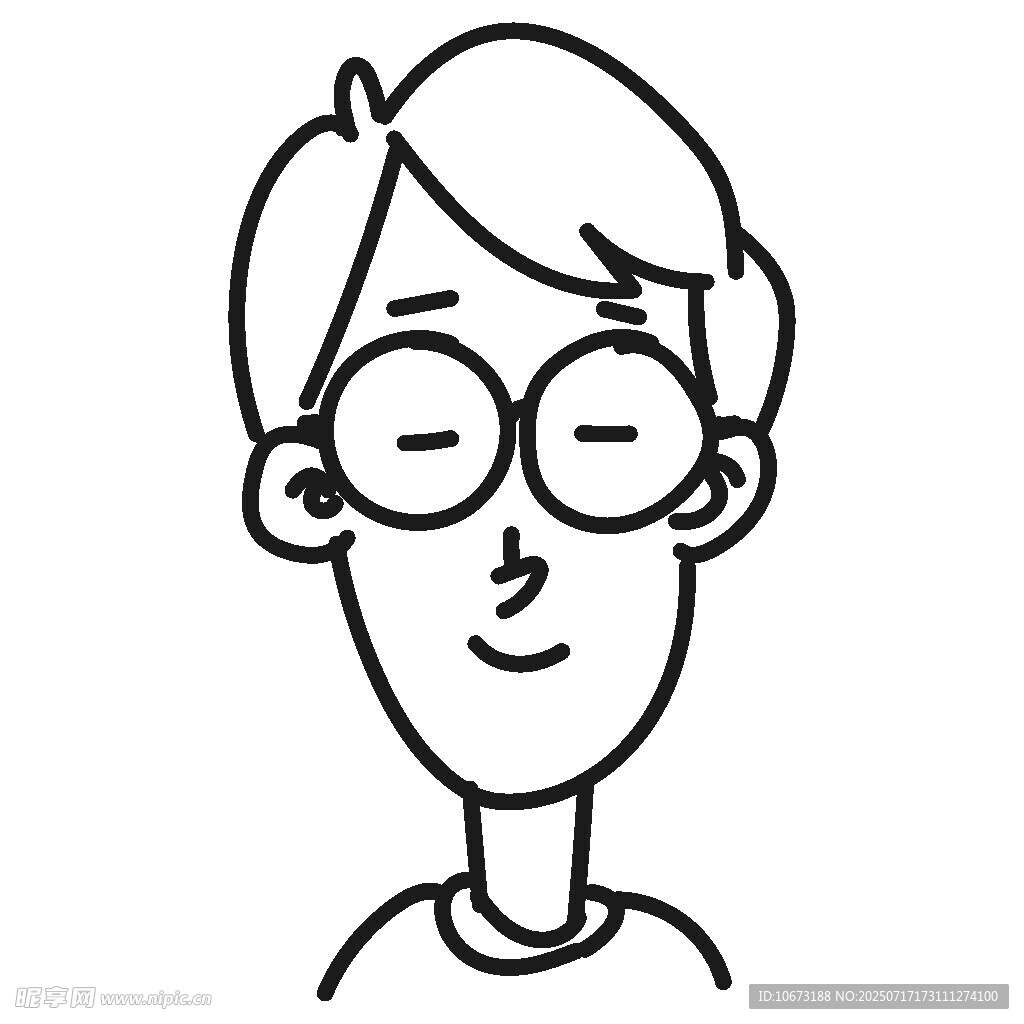 闭眼微笑的卡通眼镜男孩