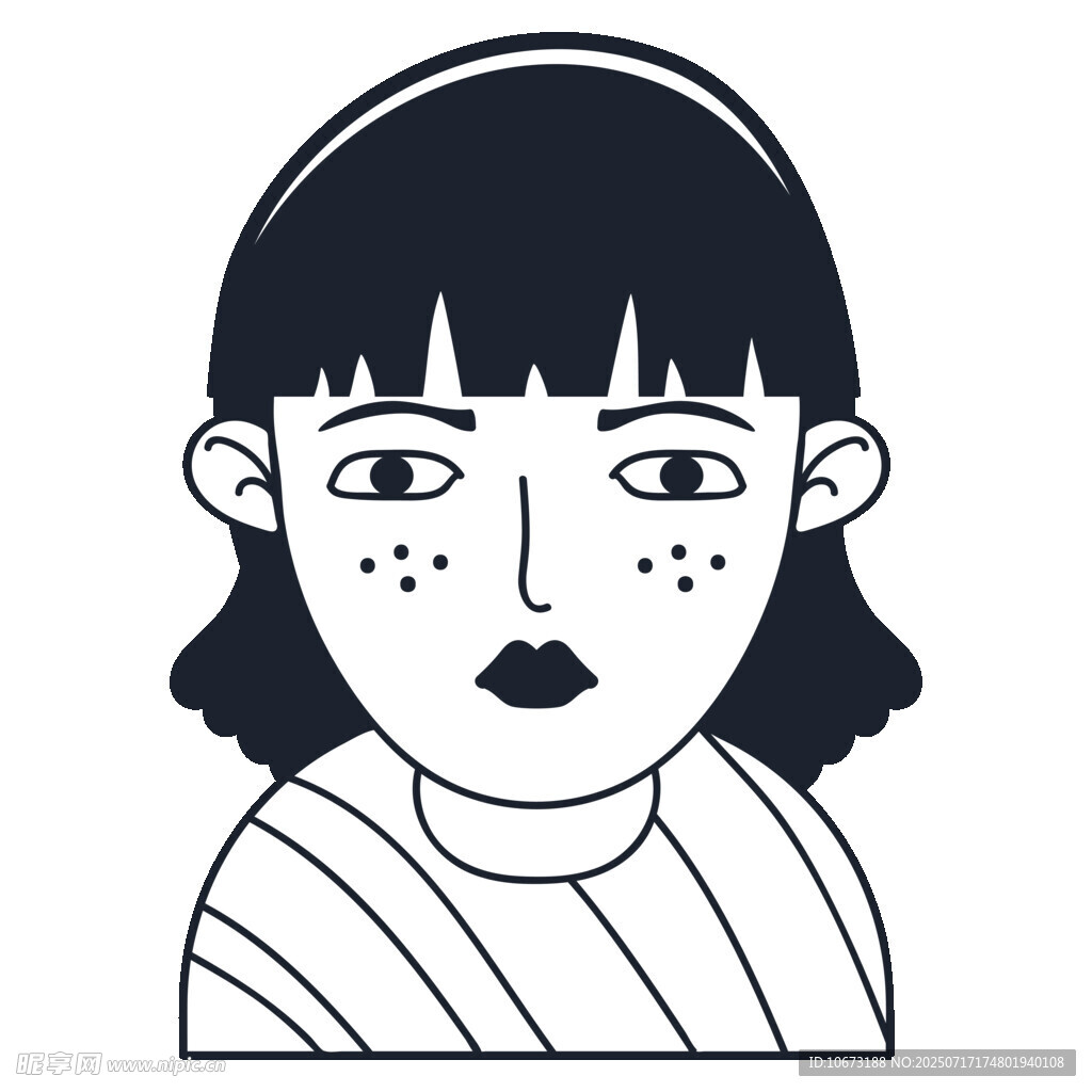 短发女孩简约线条插画