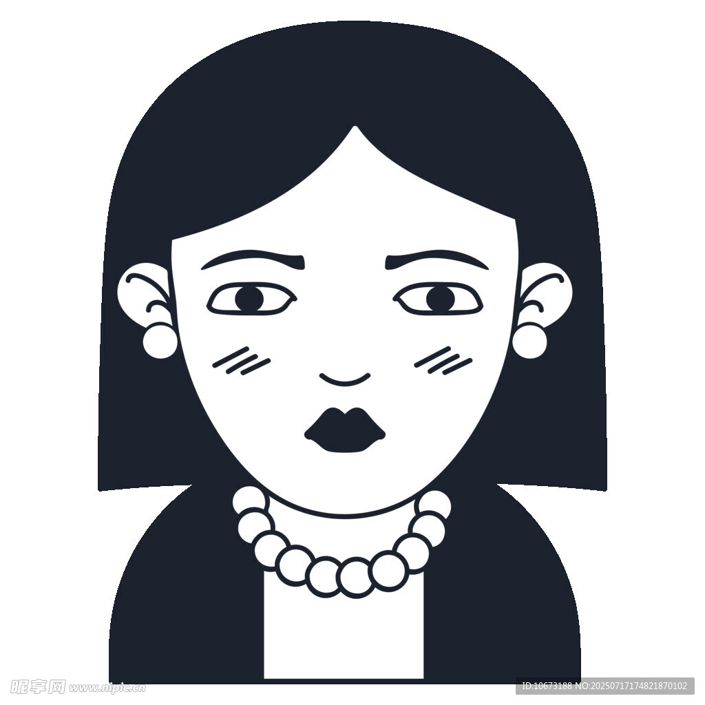 戴珍珠项链的卡通女性形象