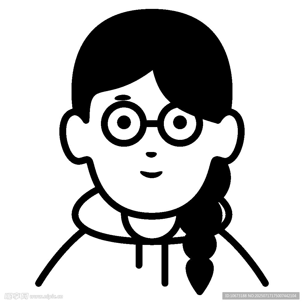戴眼镜扎辫女孩头像
