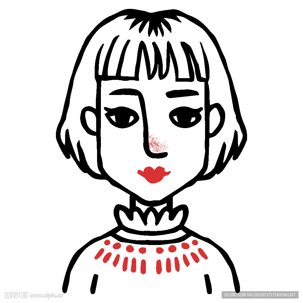 短发女孩的简约插画形象