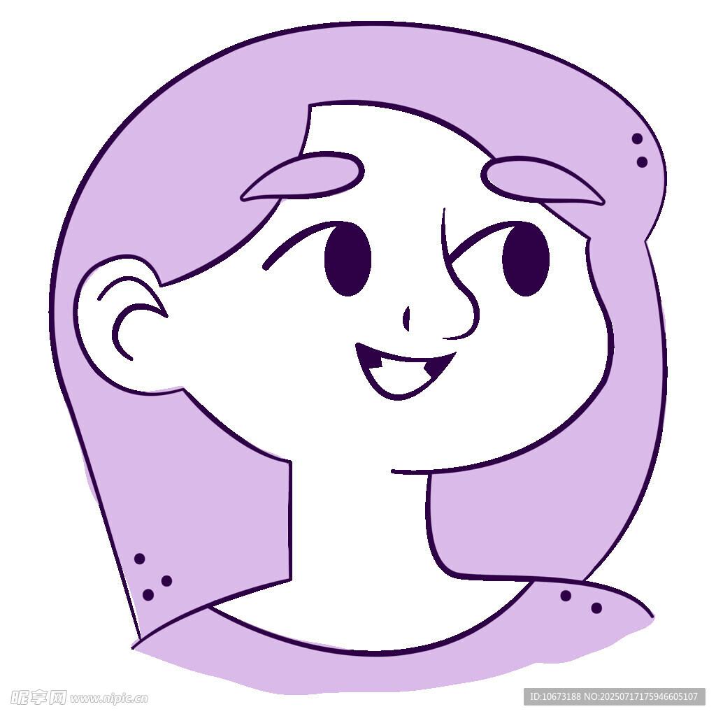 紫色短发微笑卡通女孩