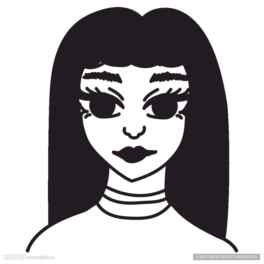 长发女孩简约线条插画