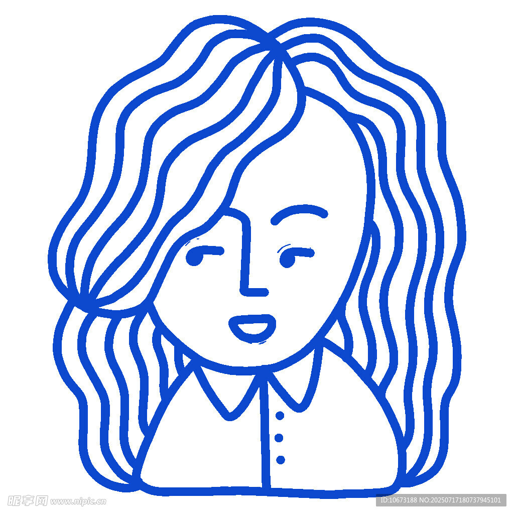 蓝线绘长发女性头像