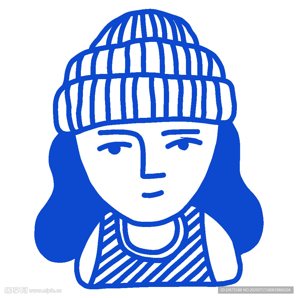 戴帽女性简笔画头像