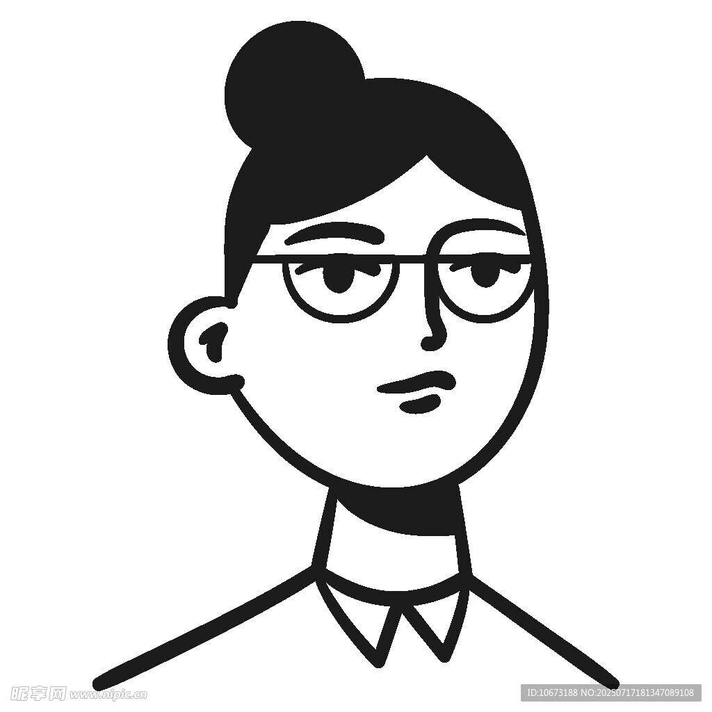 戴眼镜扎发髻的女性头像