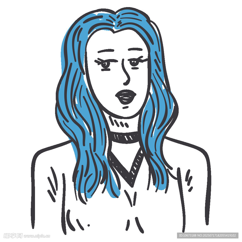 蓝发女孩简约插画形象
