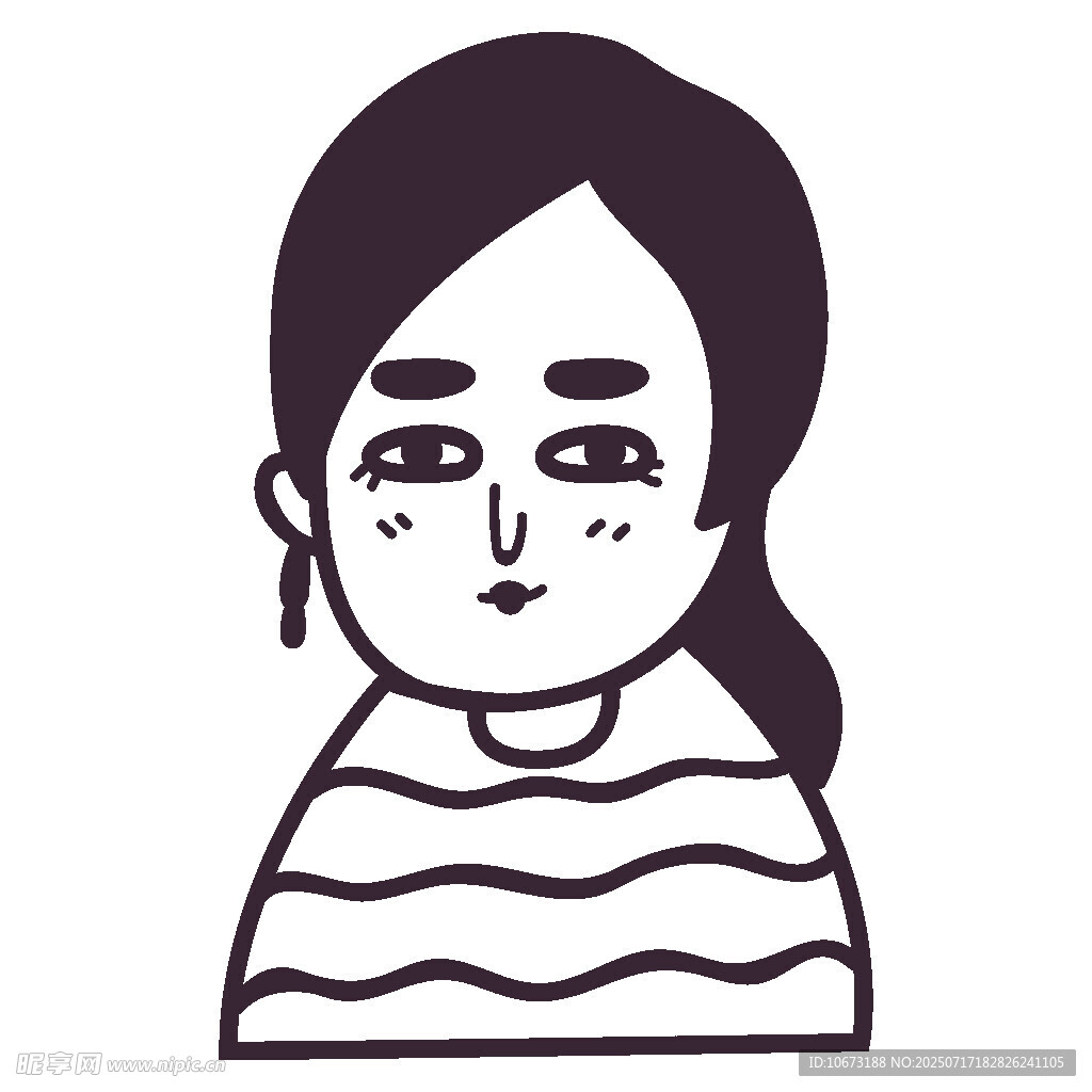 条纹上衣女孩的简约插画