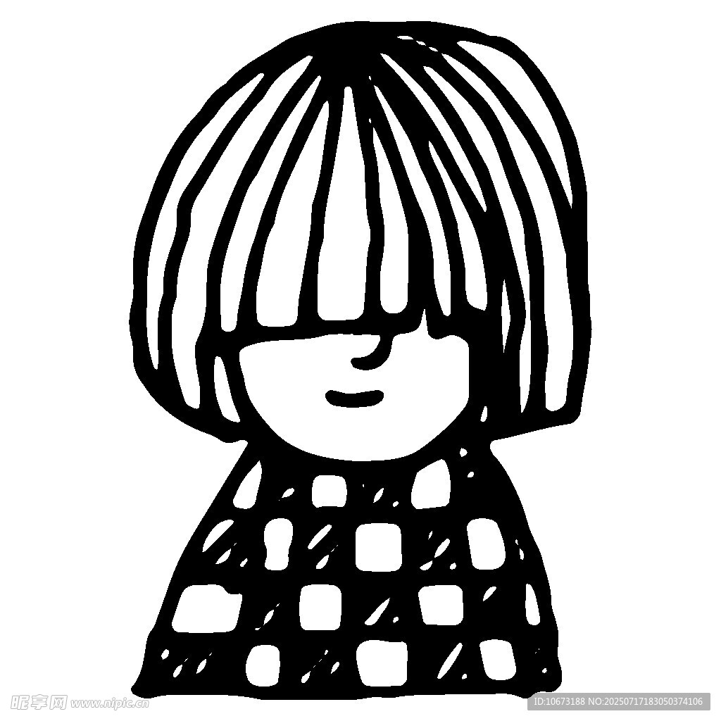 卡通短发女孩格子服饰形象