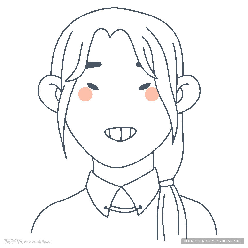 扎辫微笑的可爱卡通女孩