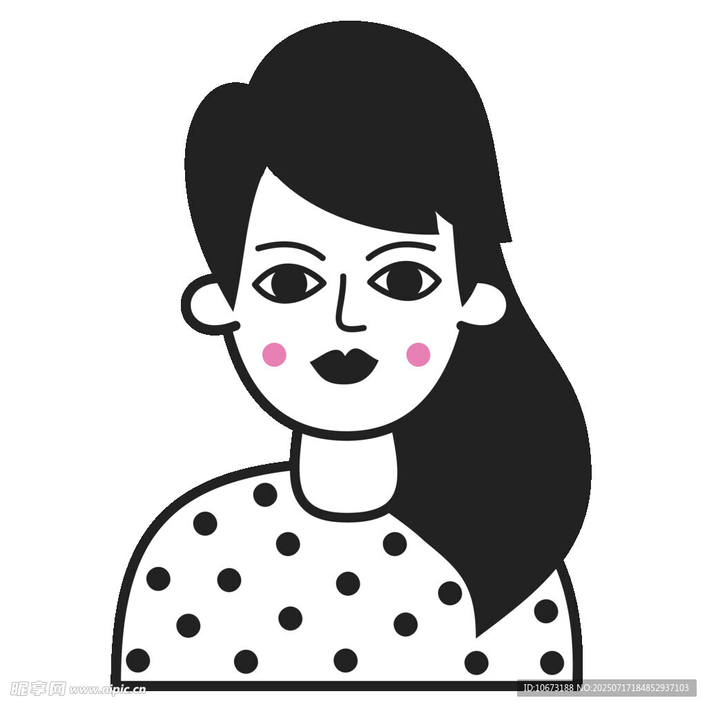 波点上衣女孩头像插画