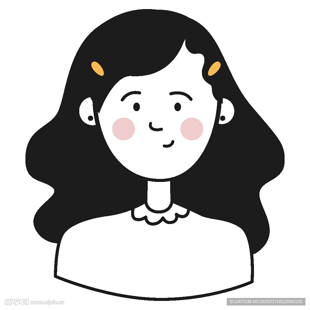 微笑长发女孩卡通形象