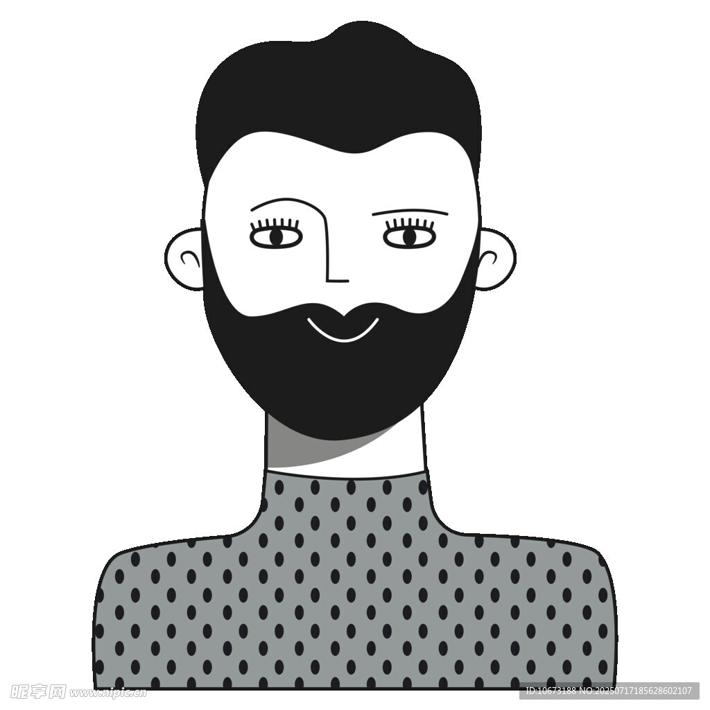 留胡须男士的简约插画形象