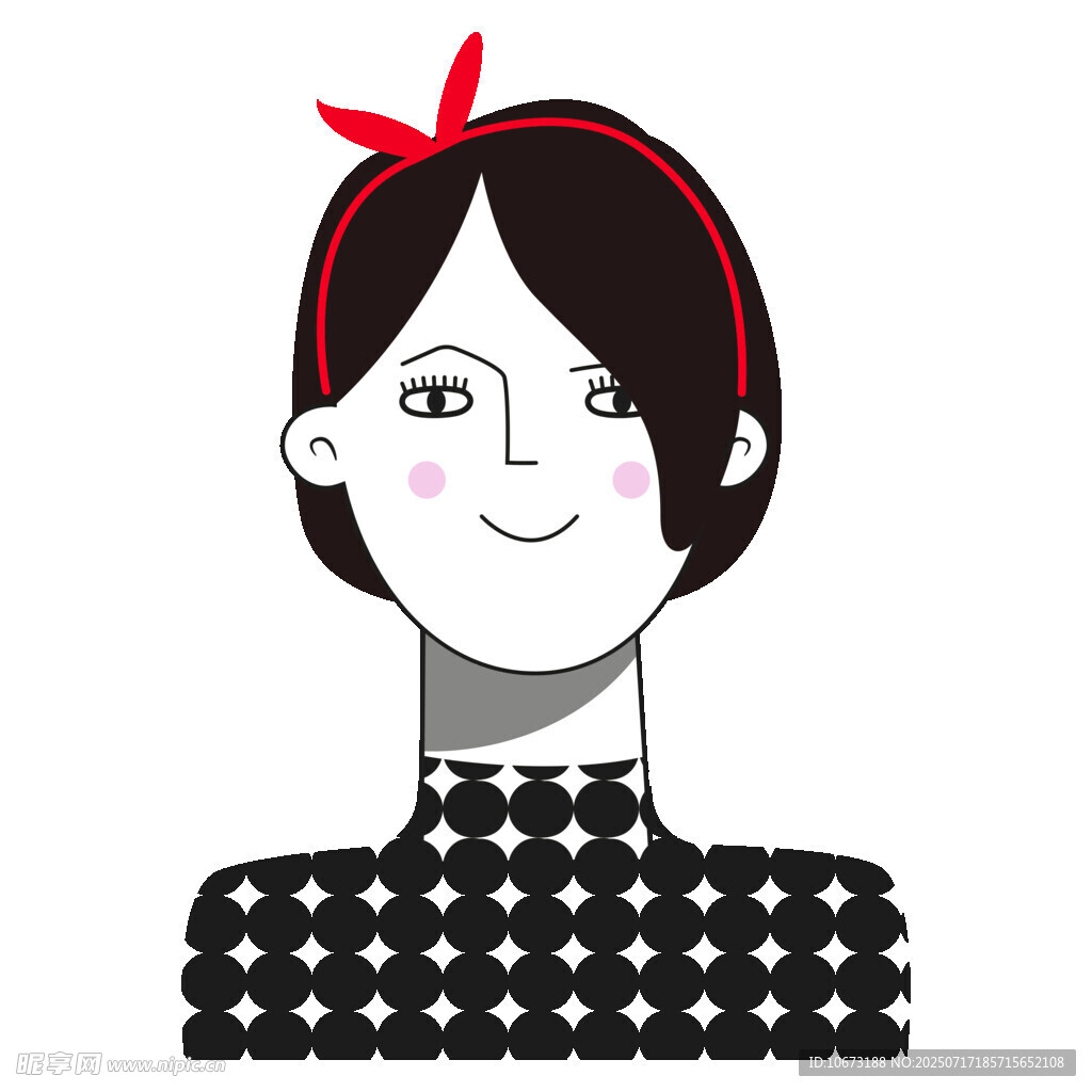 戴红发带的波点上衣女孩