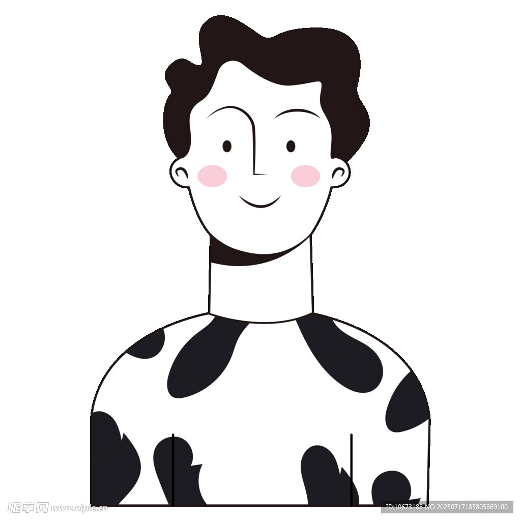 穿奶牛纹上衣的微笑男子