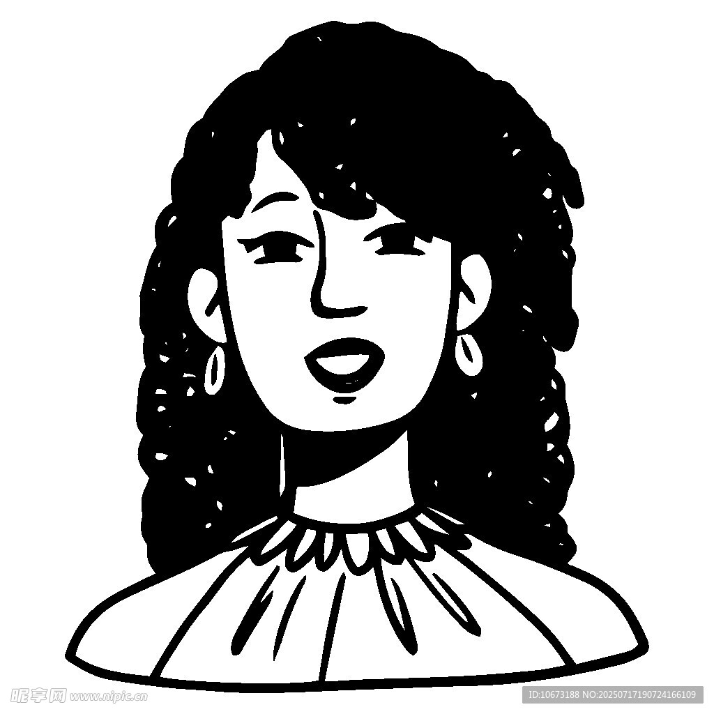 卷发女士简约头像插画