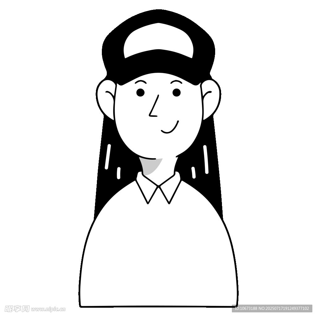 戴帽长发女孩简笔画