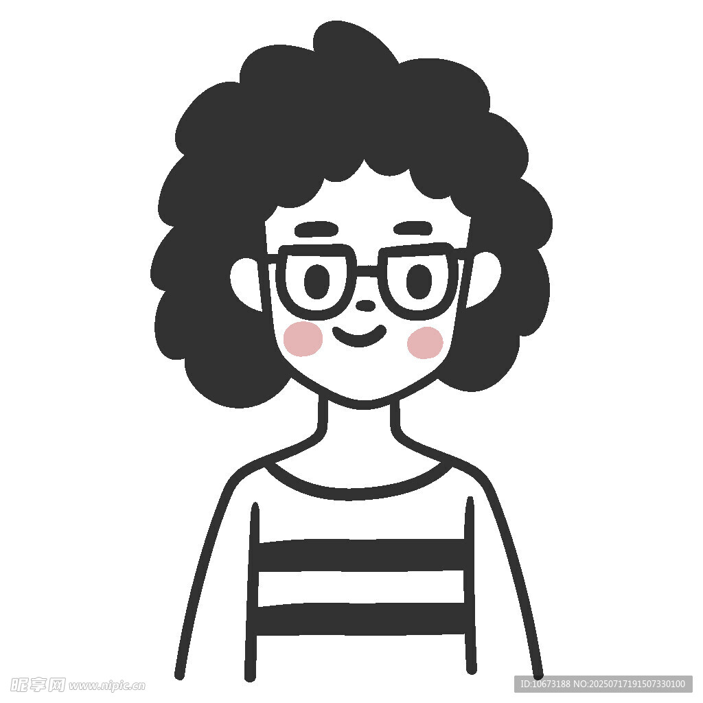 戴眼镜的卷发条纹上衣女孩