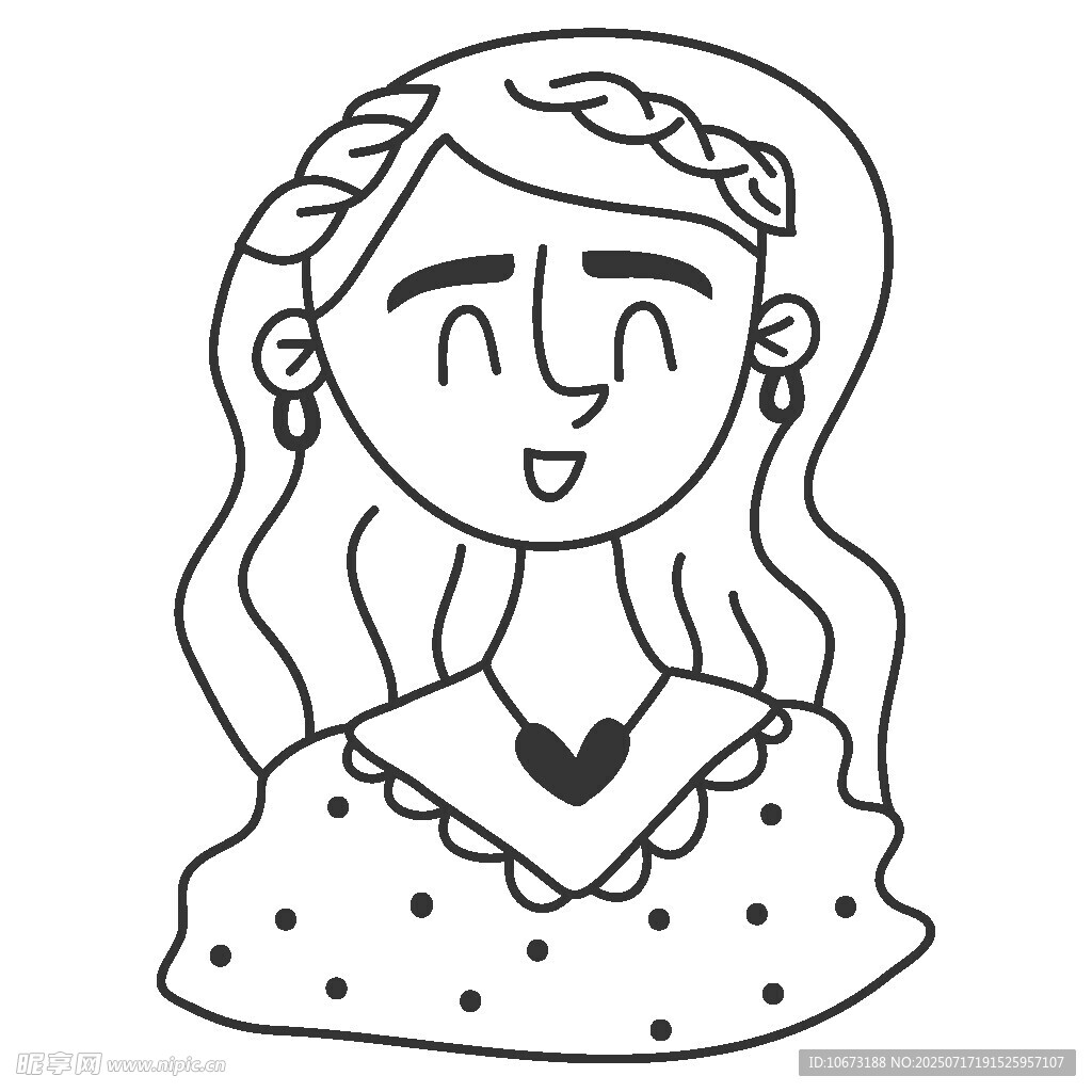 手绘可爱长发女孩形象