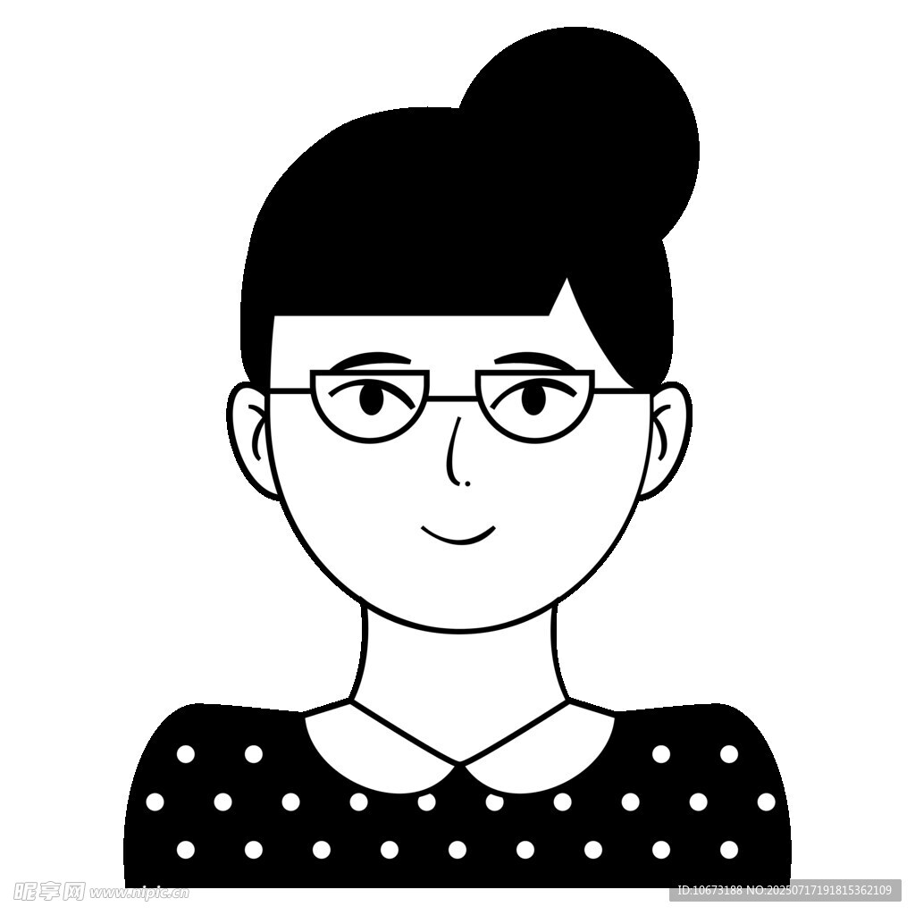 戴眼镜扎发髻的女士形象