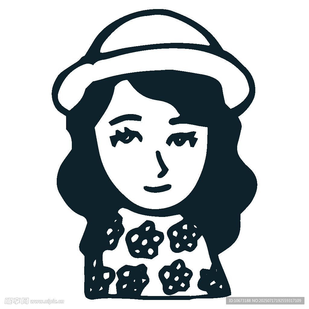 戴帽碎花上衣女性头像