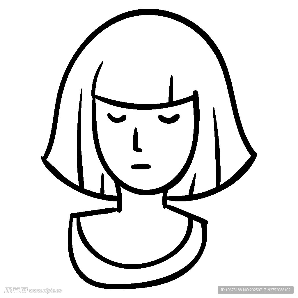 闭眼短发女性头像