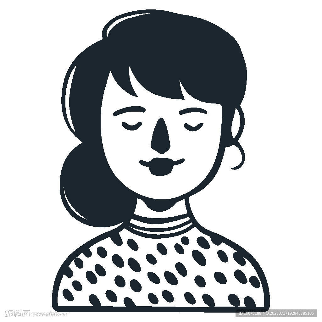闭眼微笑的波点上衣女孩