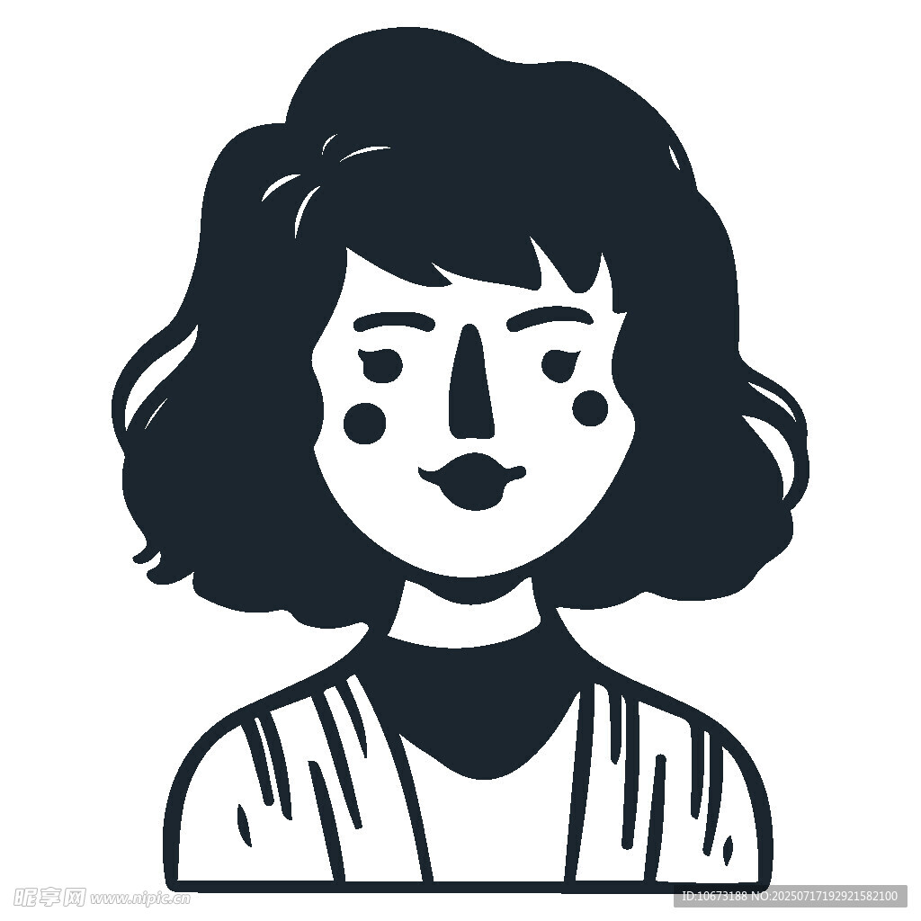 短发女孩简约插画形象