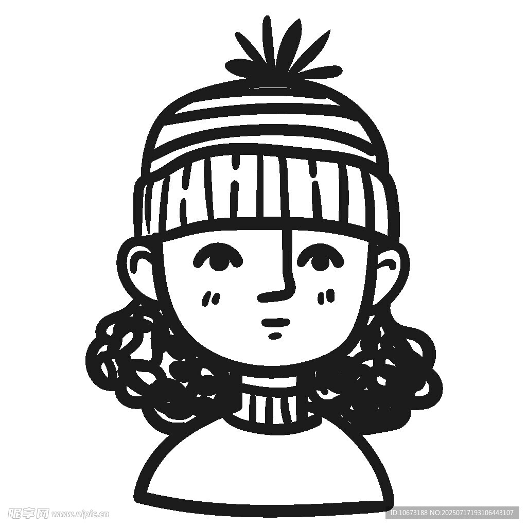 戴帽卷发女孩简笔画