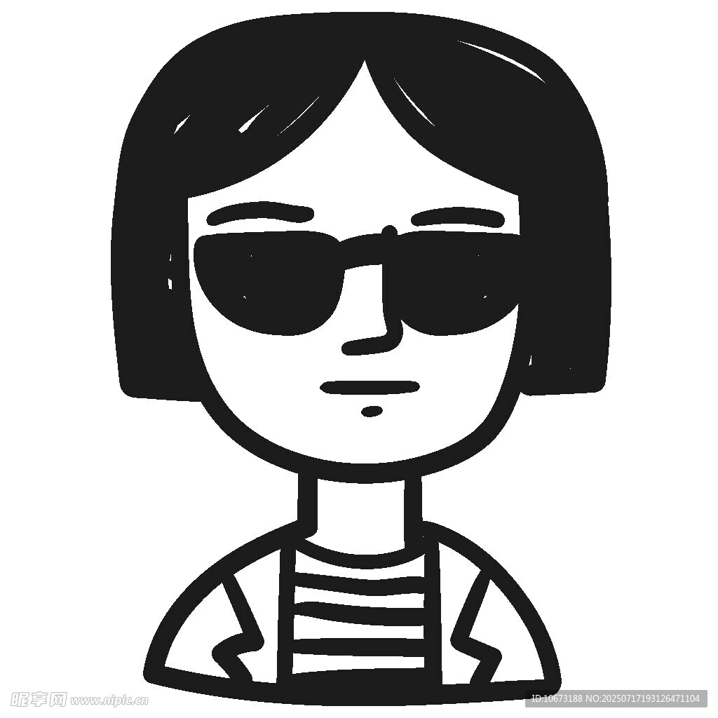 戴墨镜的短发条纹上衣女孩
