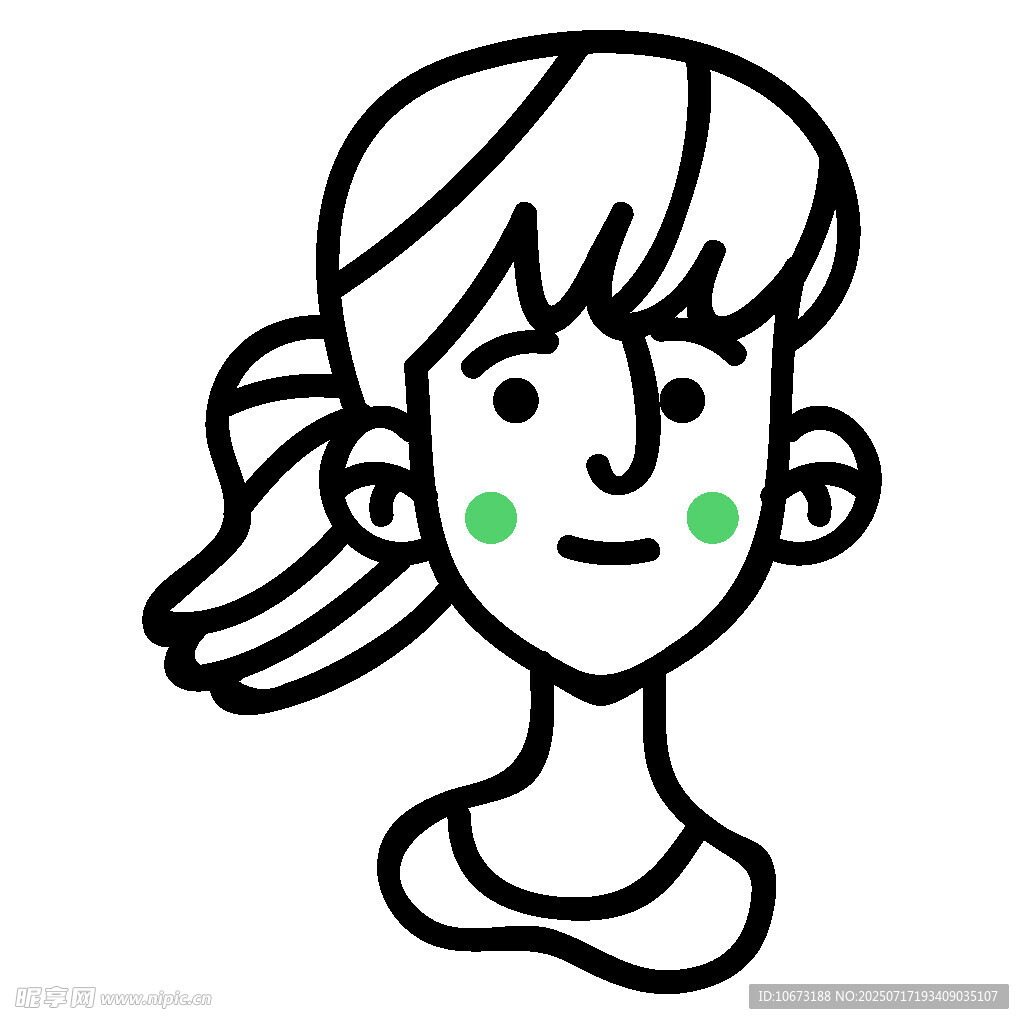 扎马尾女孩的可爱简笔画