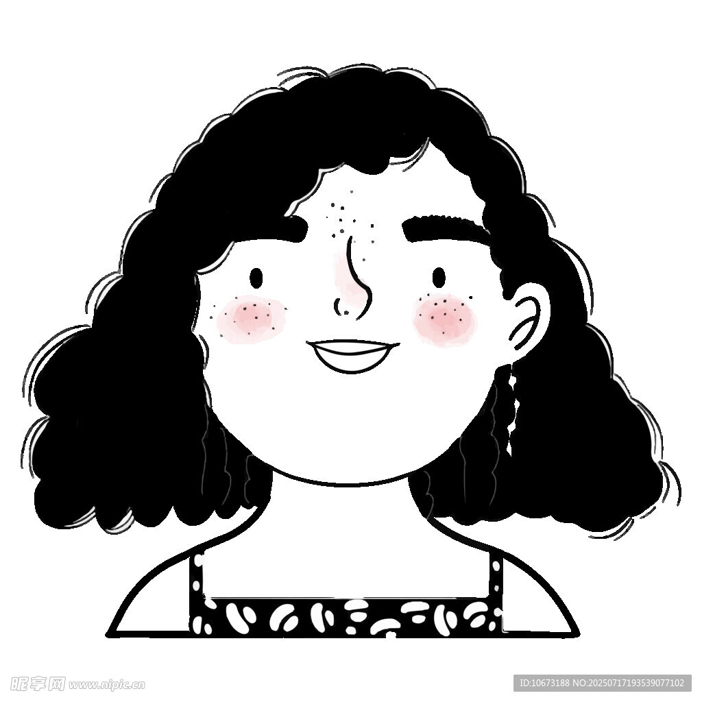 微笑卷发女孩卡通形象