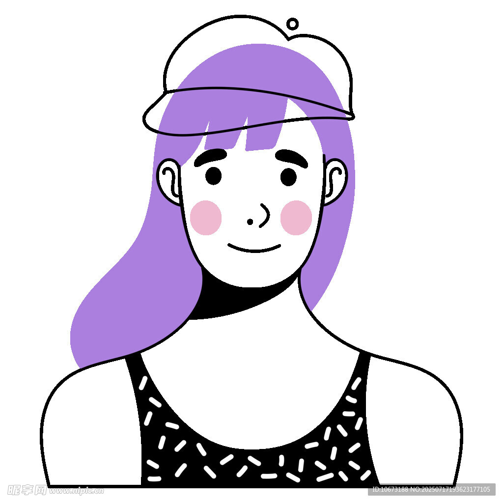 戴帽紫发女孩简约插画