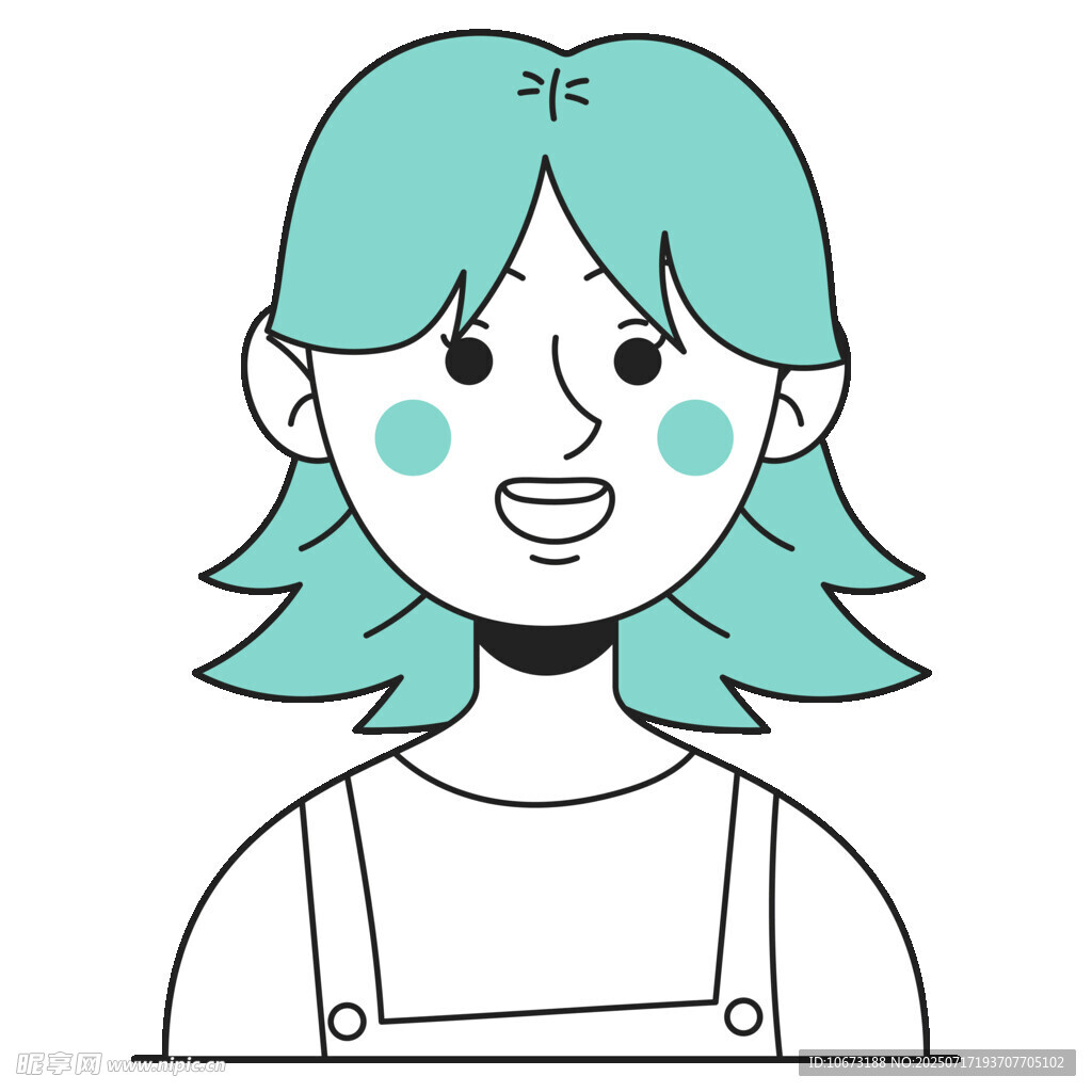 绿发微笑女孩插画
