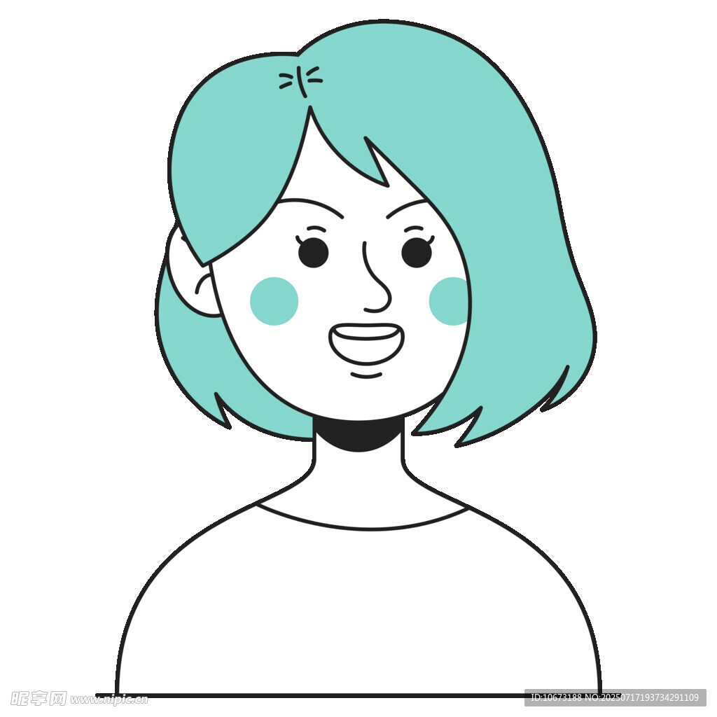 绿发微笑卡通女孩形象