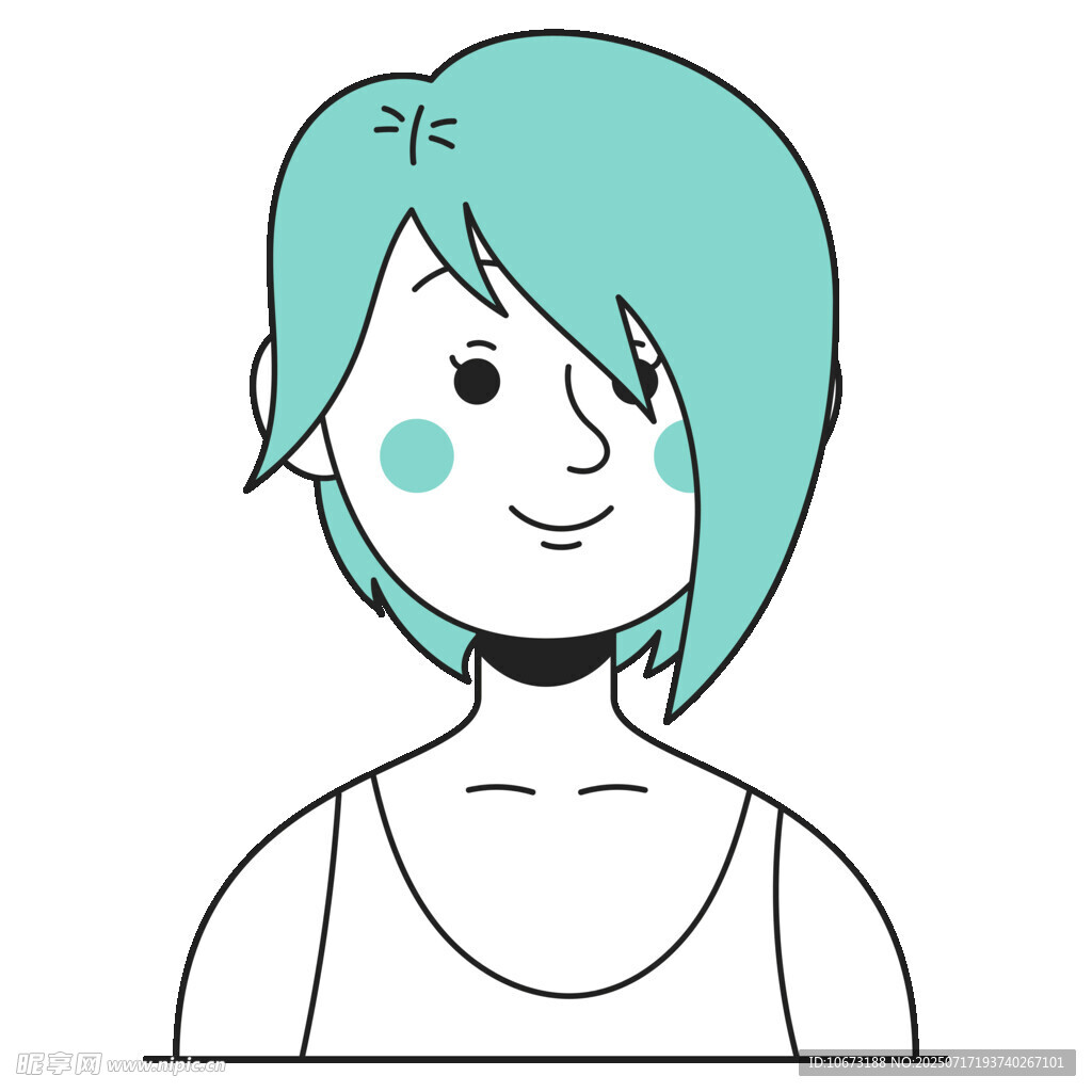 蓝发女孩头像插画