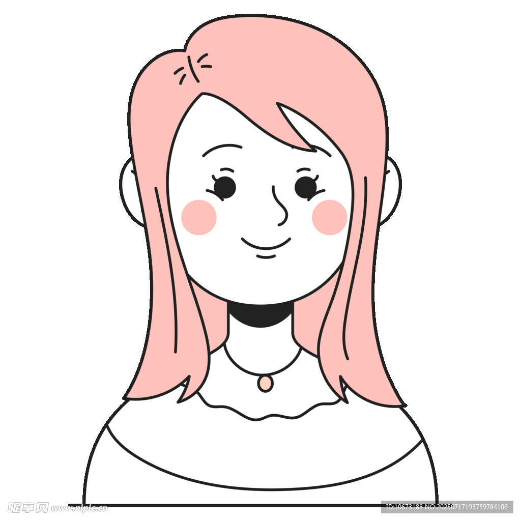 粉色长发微笑女孩头像