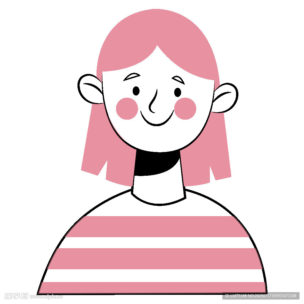 粉色短发条纹上衣女孩