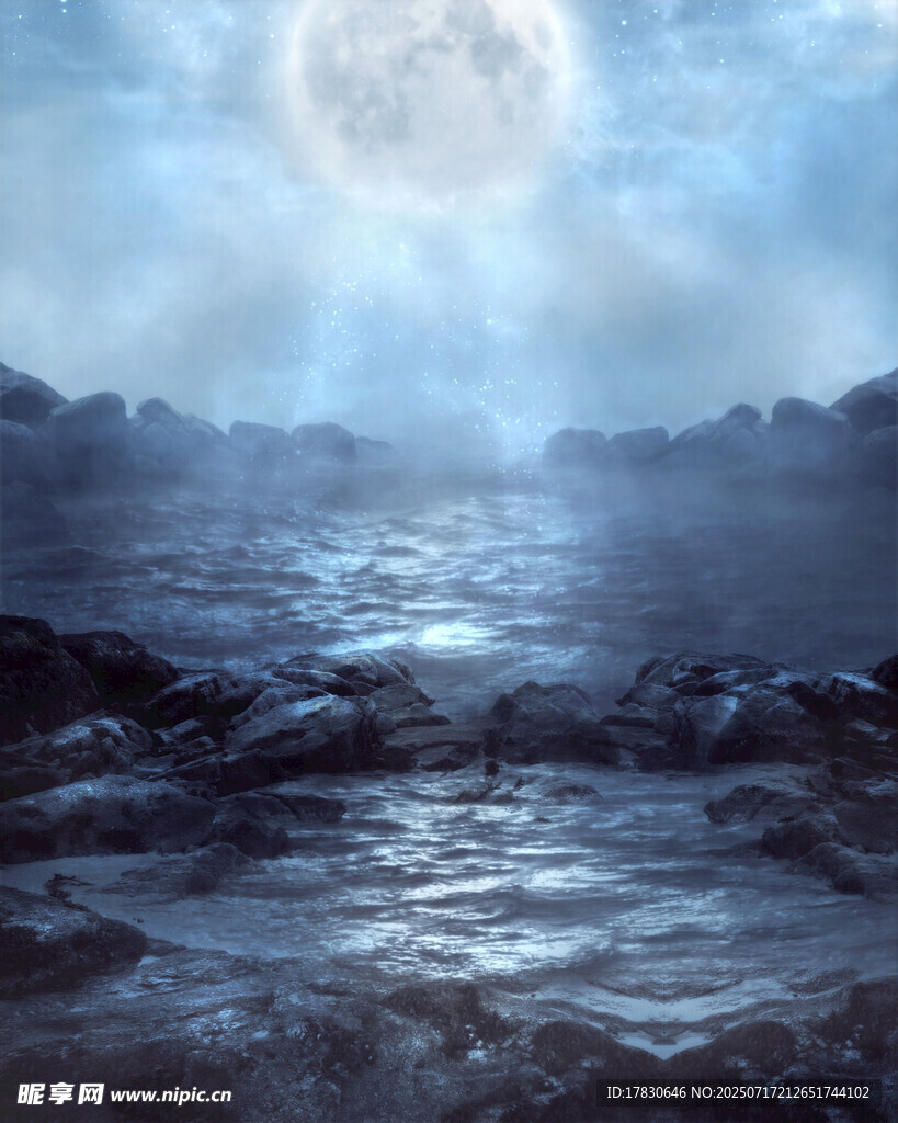 月夜下的神秘波涛海面