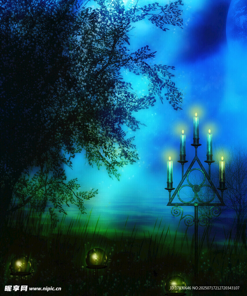 梦幻夜景中的神秘烛台